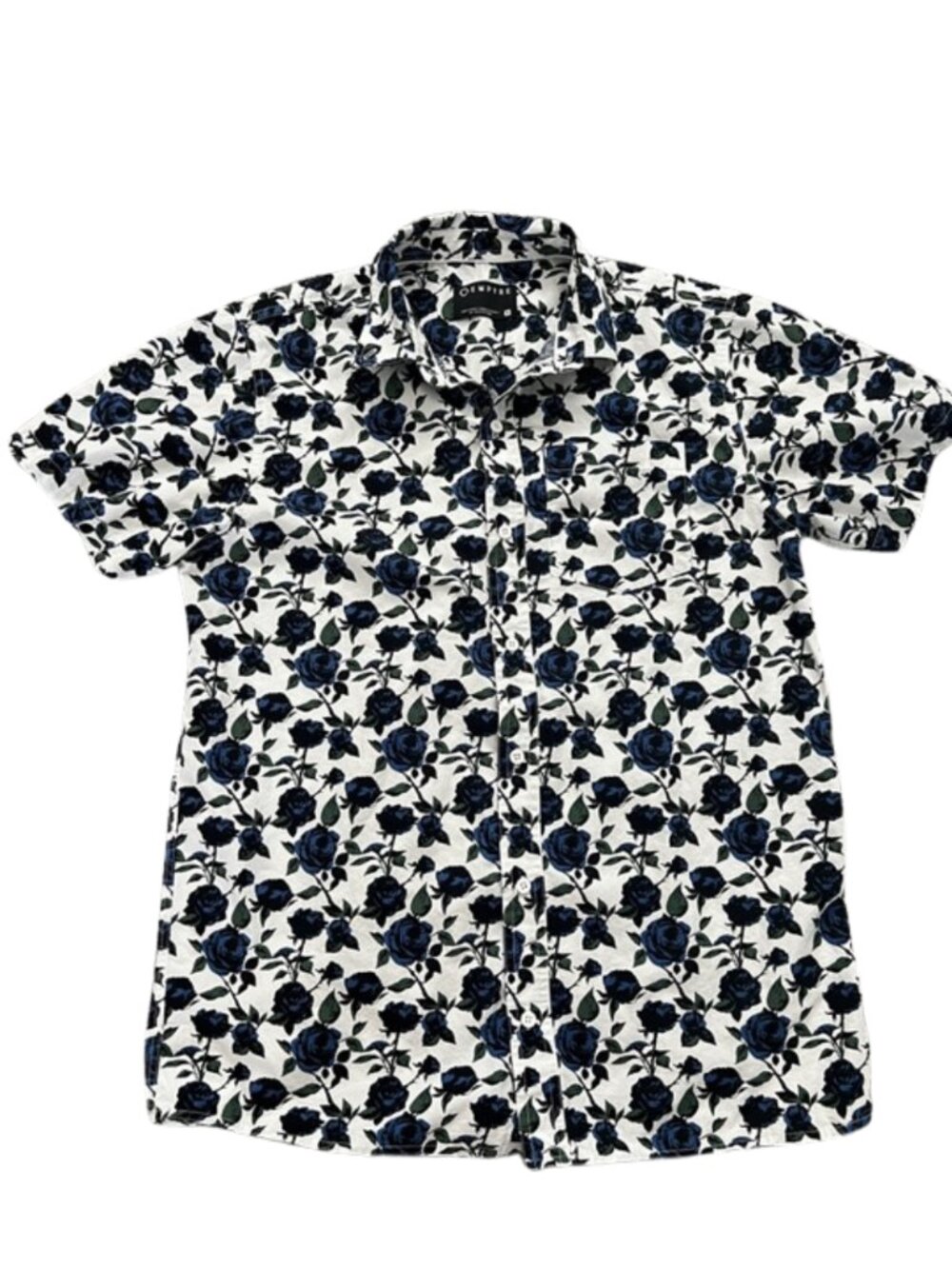 Empyre Men’s Tate Roses White & Blue Short Sleeve Button-Down Shirt - Size M